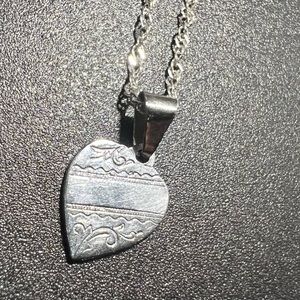Vintage Sterling Silver Etched Heart Necklace Miniature Heart Pendant